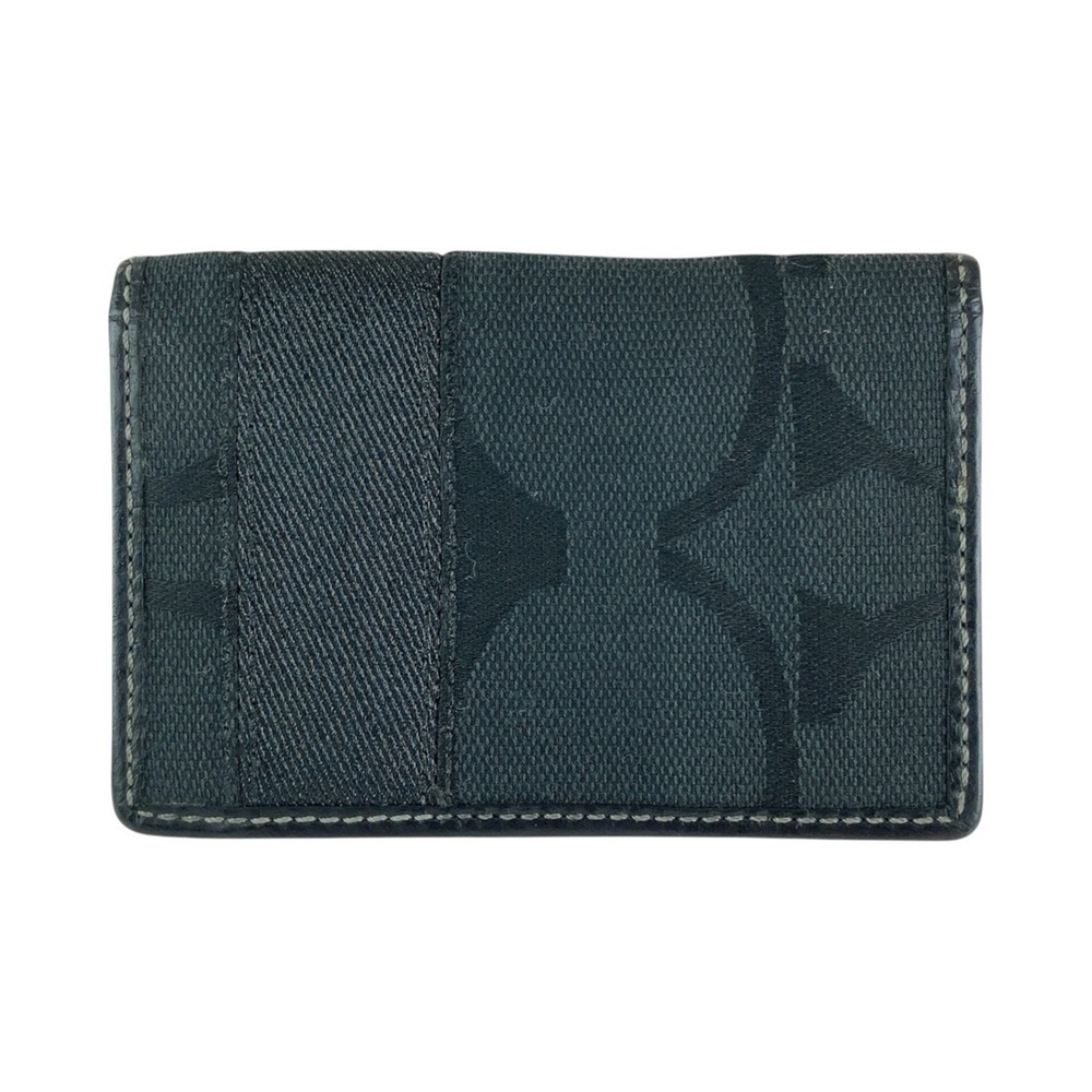 COACH Signature Black Canvas Leather Business Card Holder for Men